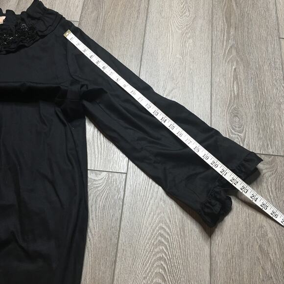 Rungolee Womens Beaded Embellished Floral Ruffled Tunic Blouse Black Relaxed Fit - Picture 9 of 10